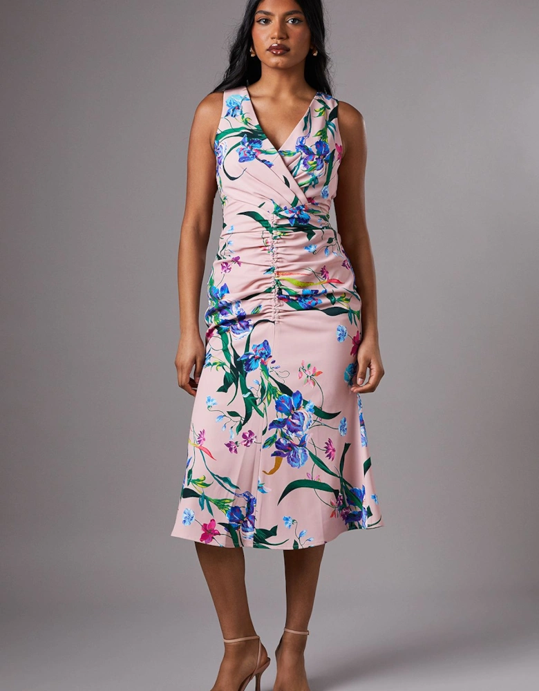 Petite Printed Ruched Slinky Dress