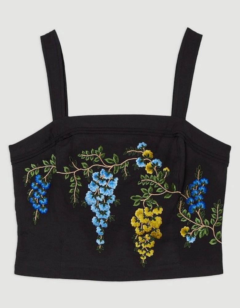 Tall Floral Embroidered Woven Strappy Top