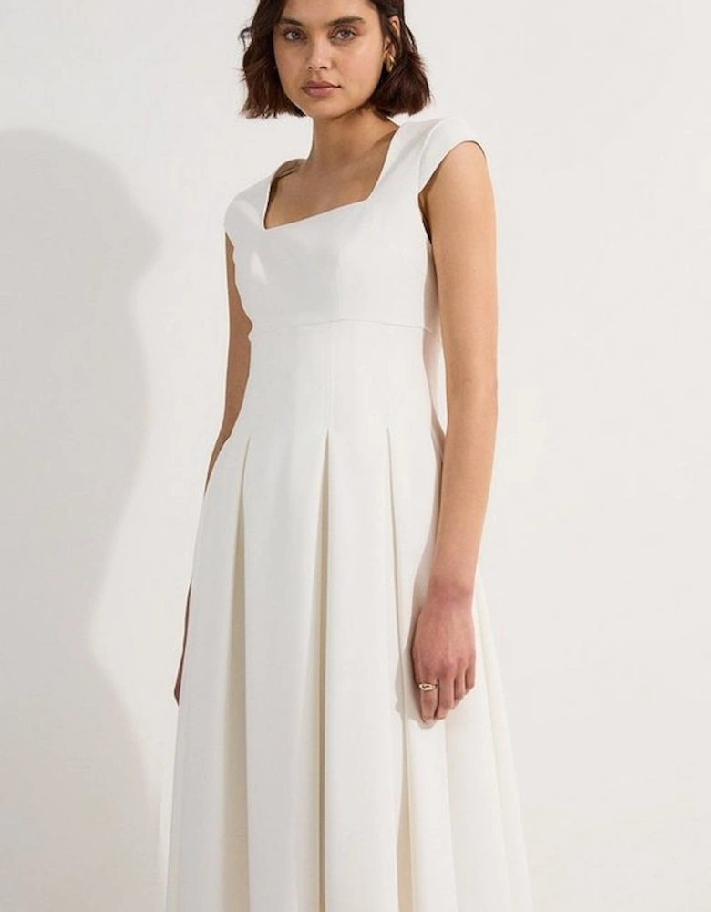 Clean Tailored Square Neck Full Skirted Midi Dress