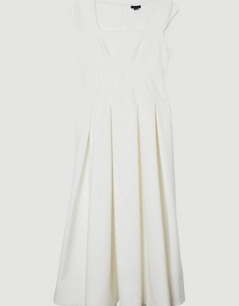 Clean Tailored Square Neck Full Skirted Midi Dress