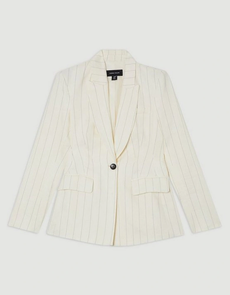 Premium Linen Viscose Pinstripe Tailored Jacket