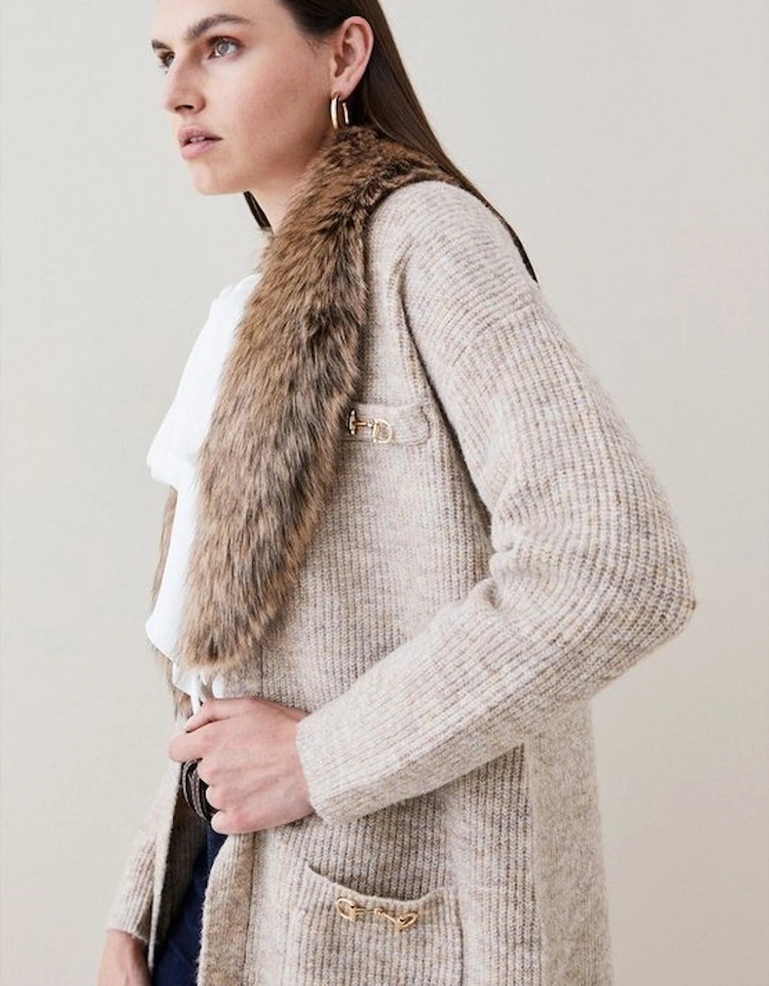 Cosy Trimmed  Removable Faux Fur Cardigan, 5 of 4