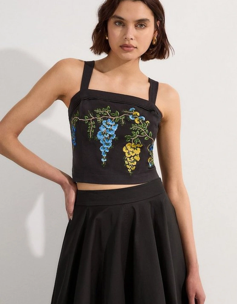 Tall Floral Embroidered Woven Strappy Top