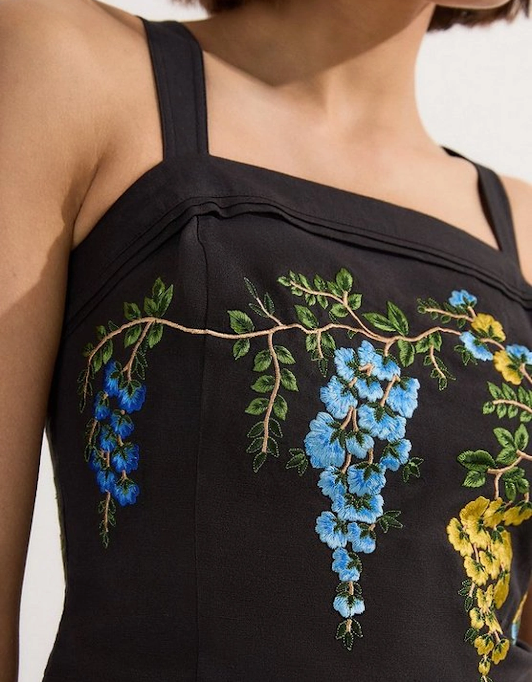 Tall Floral Embroidered Woven Strappy Top