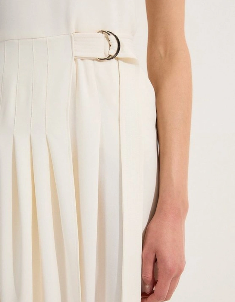 Soft Tailored Pleated Belted Jumpsuit