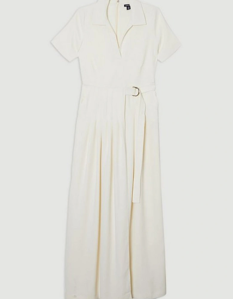 Soft Tailored Pleated Belted Jumpsuit