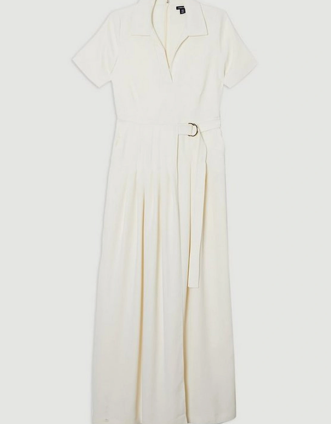 Soft Tailored Pleated Belted Jumpsuit