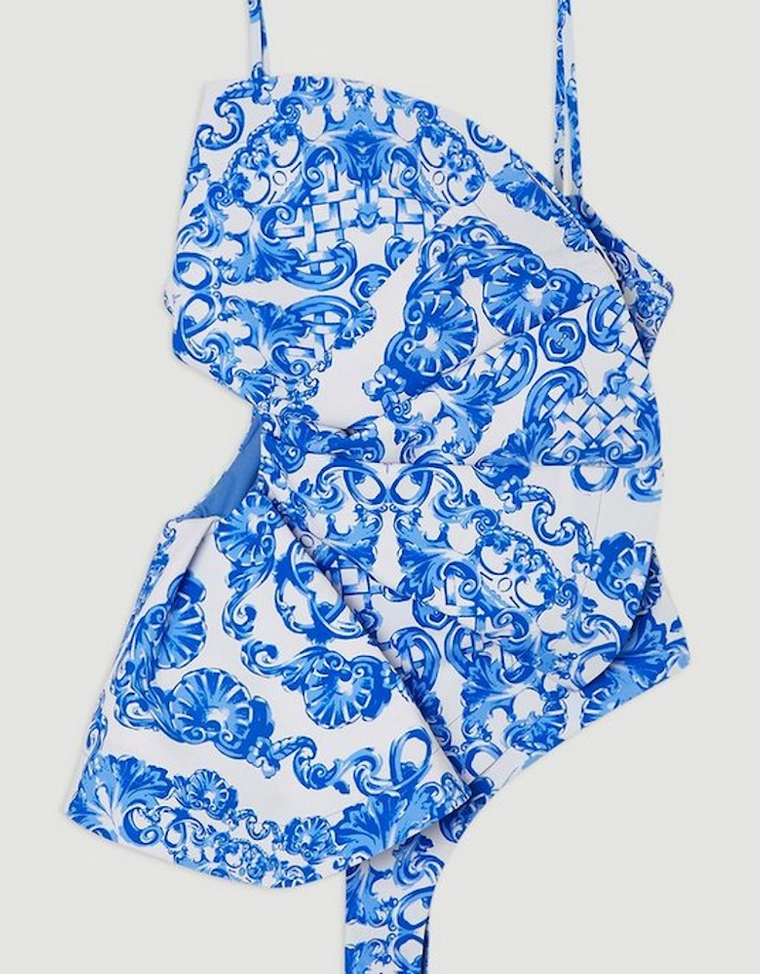 Drama Ruffle Blue Scarf Print Swimsuit