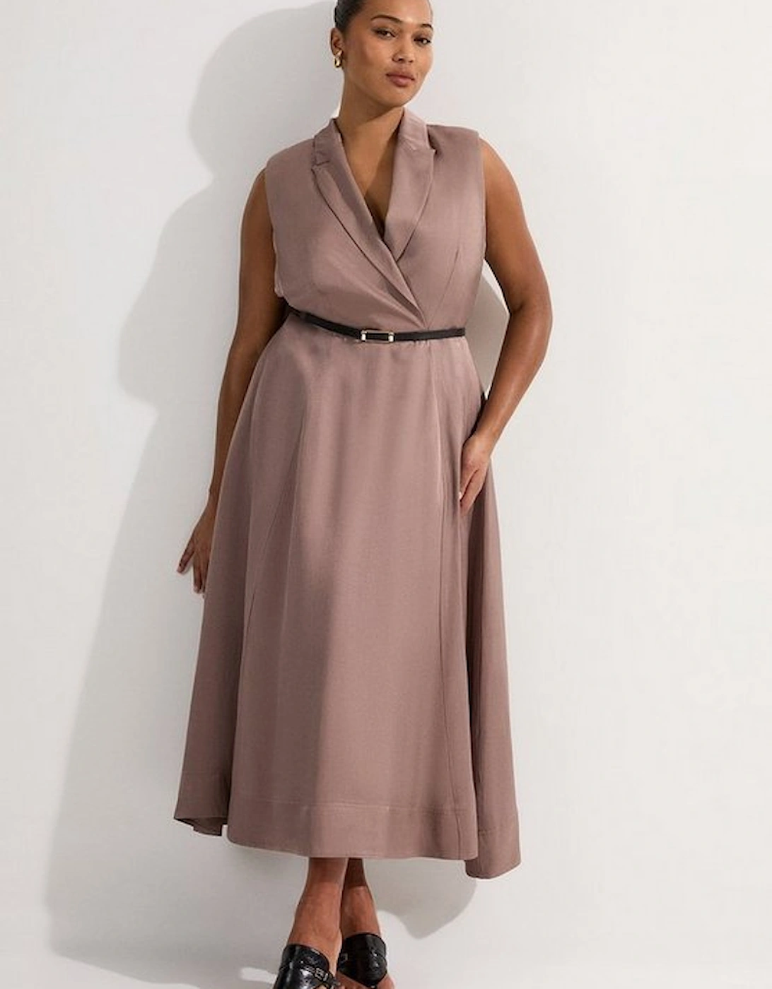 Plus Size Premium Viscose Linen Tailored Full Skirt Midi Dress, 5 of 4