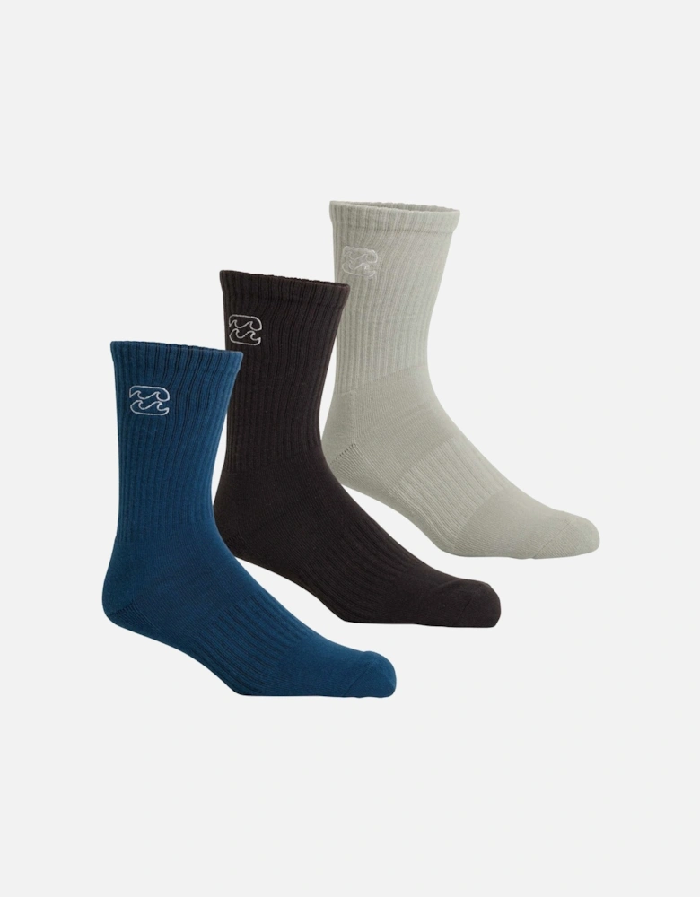 Mens Wave Wash 3 Pack Crew Socks