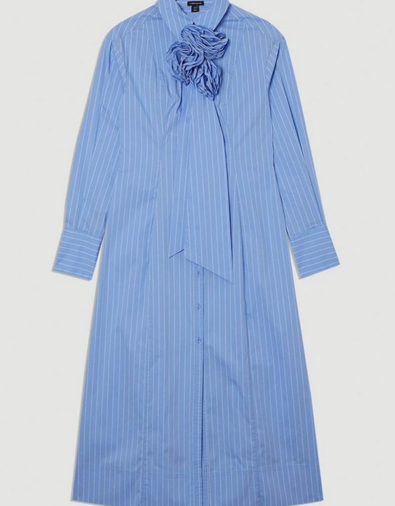 Plus Size Stripe Cotton Rosette Woven Shirt Maxi Dress