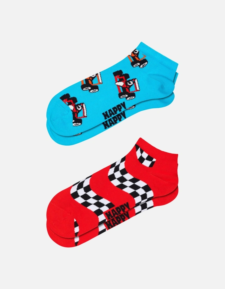 2-pack Racing Low Socks, Turquoise/Red