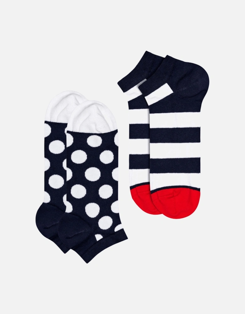 2-pack Big Dot Stripe Low Socks, Navy/White