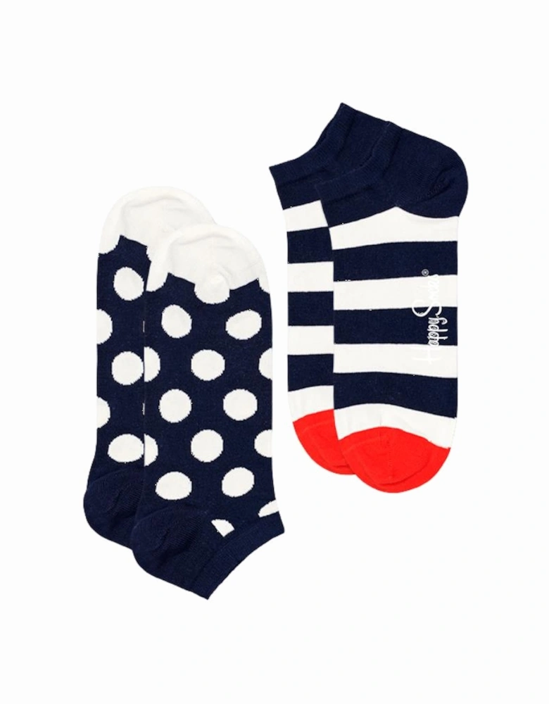 2-pack Big Dot Stripe Low Socks, Navy/White