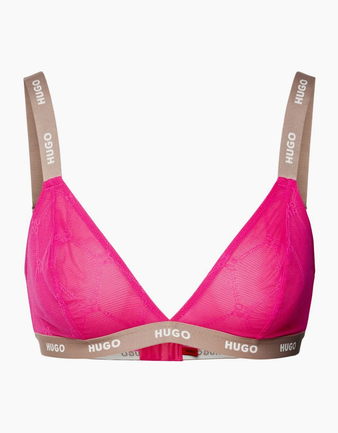 Hugo Boss Women's Sporty Logo Lace Triangle Bra, Bright Pink - Size: L