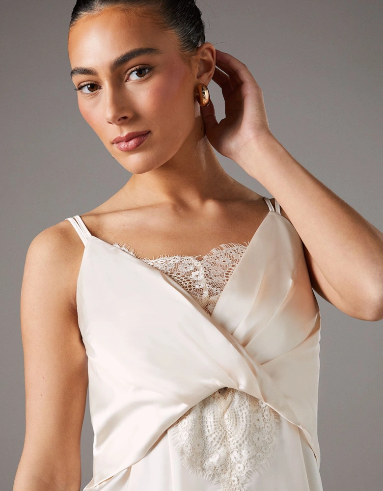 Lace Insert Wrap Front Satin Vest