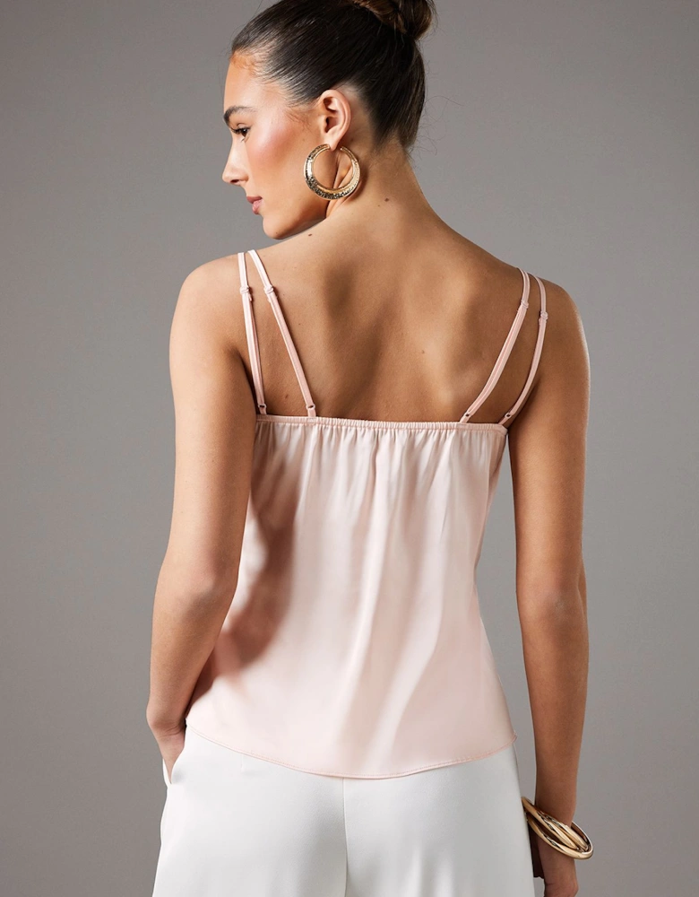 Lace Insert Wrap Front Satin Vest