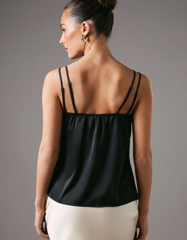 Lace Insert Wrap Front Satin Vest