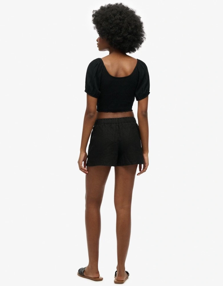 Women's Linen Drawstring Short Black