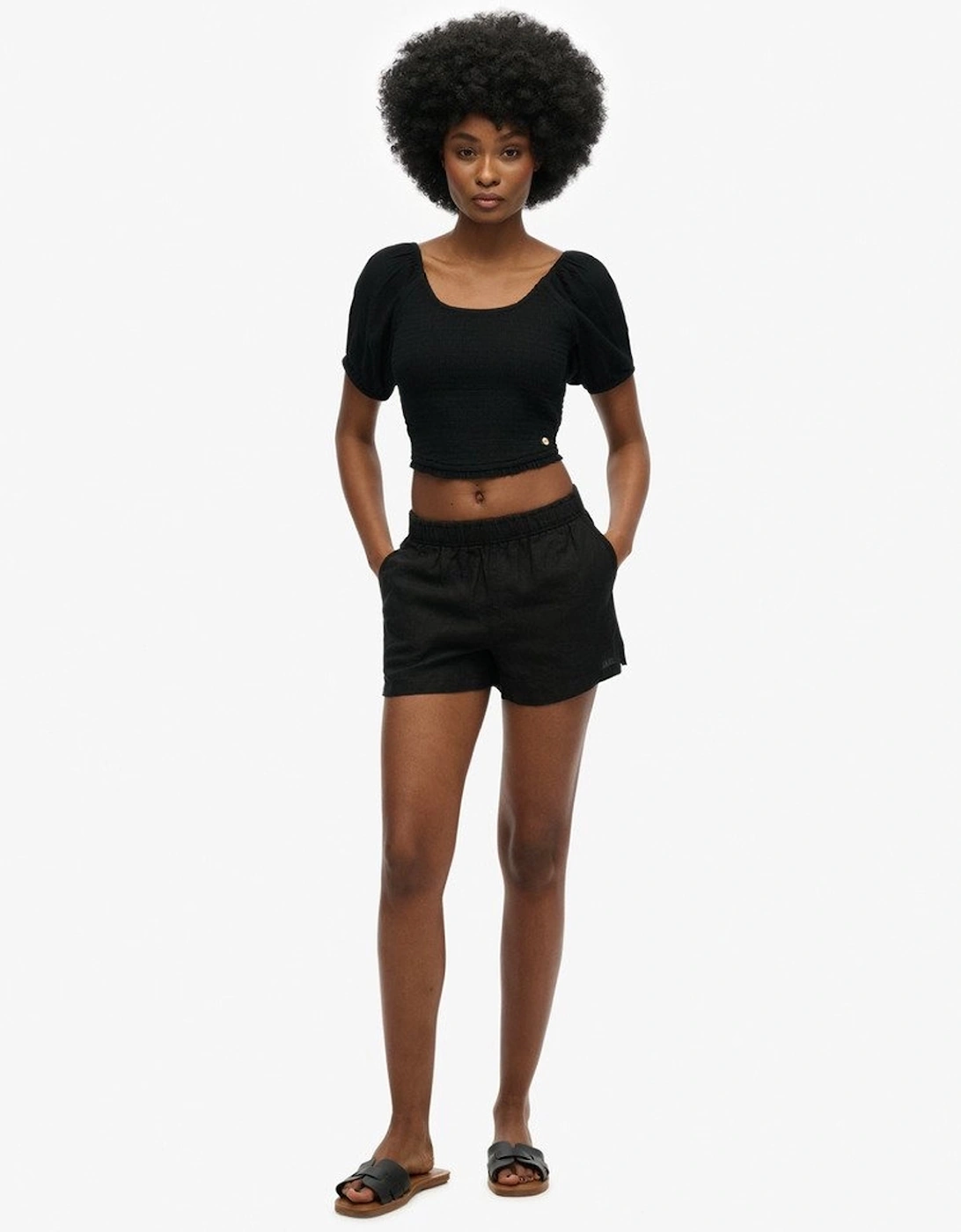 Women's Linen Drawstring Short Black