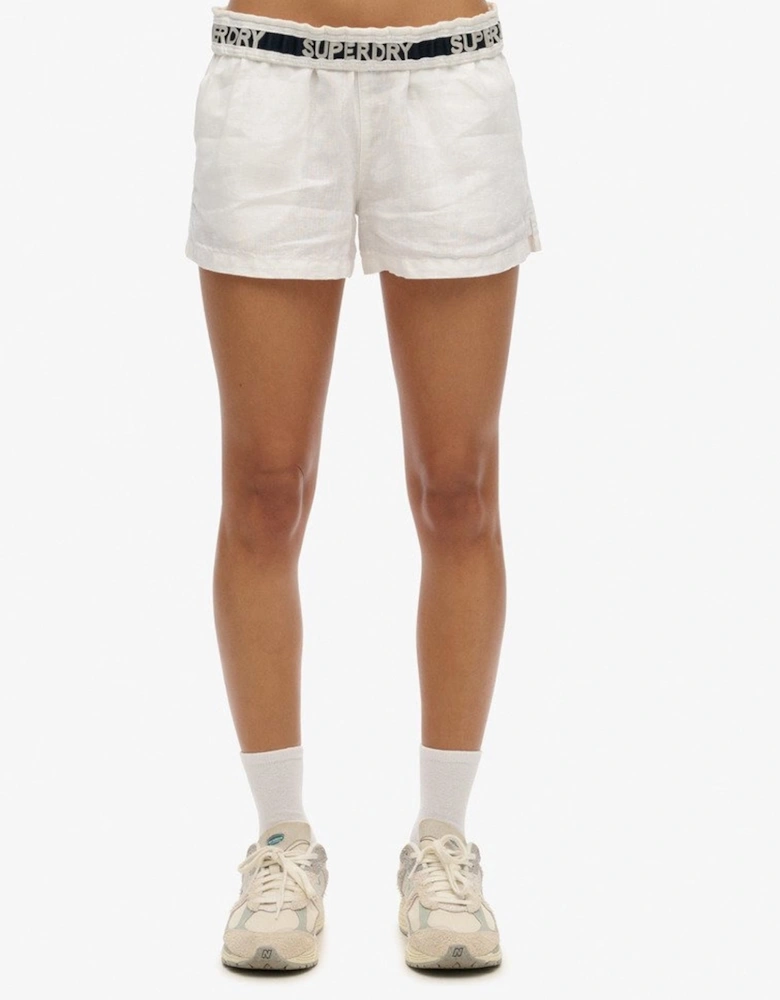 Women's Linen Drawstring Short White