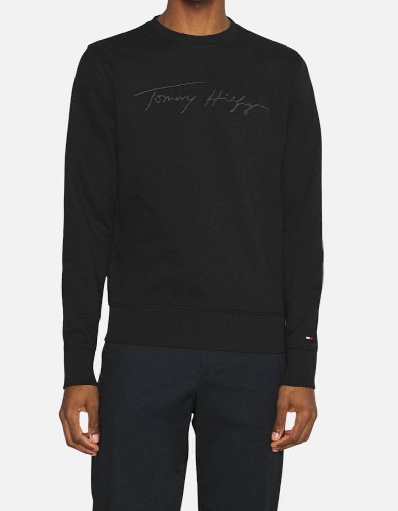 Mens Sweatshirt Signature Embossed Logo Fleece Pullover Crew Neck