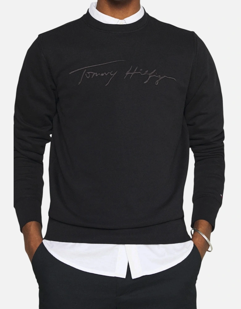 Mens Sweatshirt Signature Embossed Logo Fleece Pullover Crew Neck
