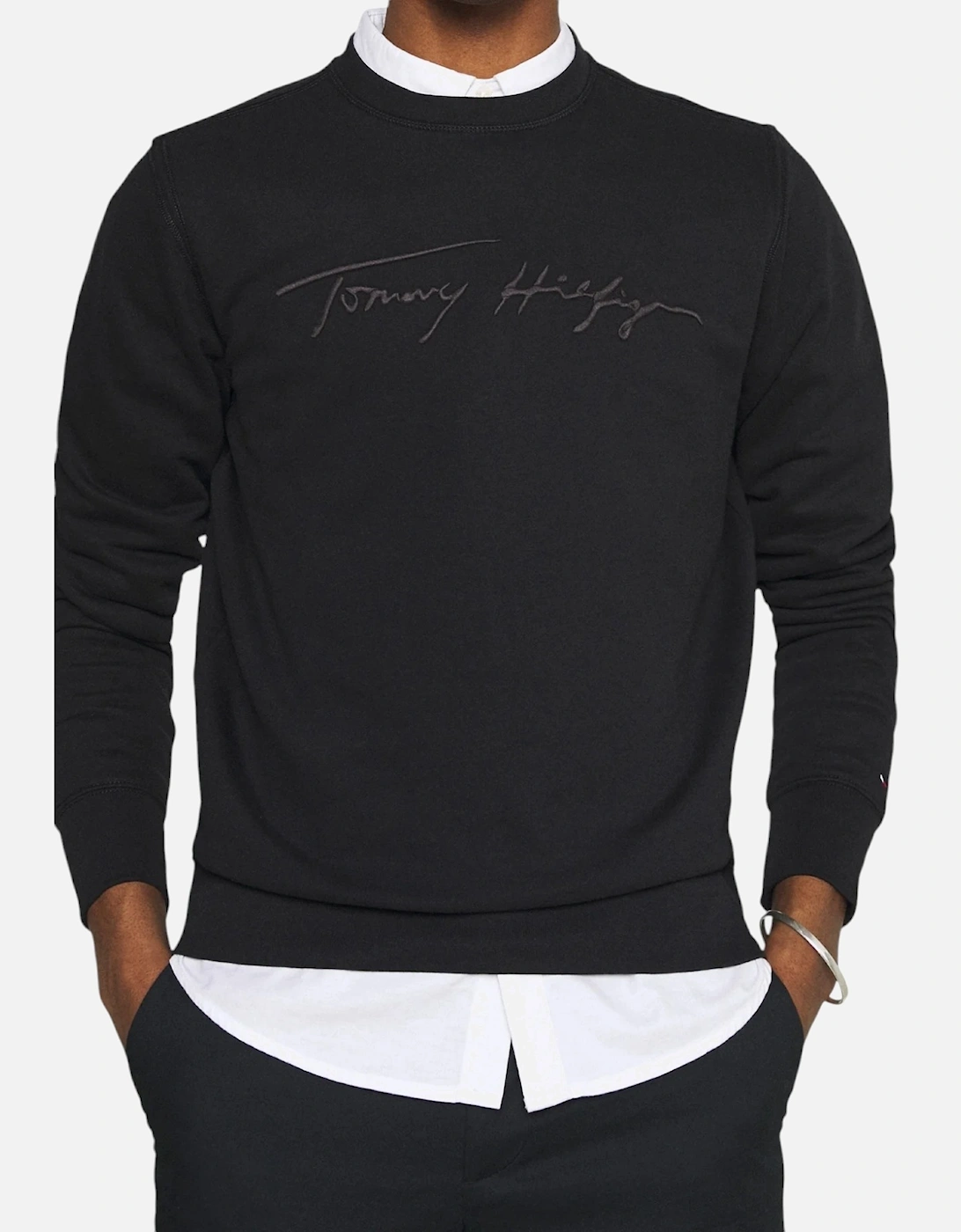 Mens Sweatshirt Signature Embossed Logo Fleece Pullover Crew Neck