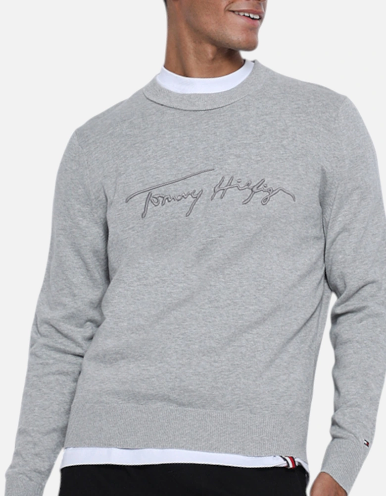 Mens Sweatshirt Signature Embossed Logo Fleece Pullover Crew Neck