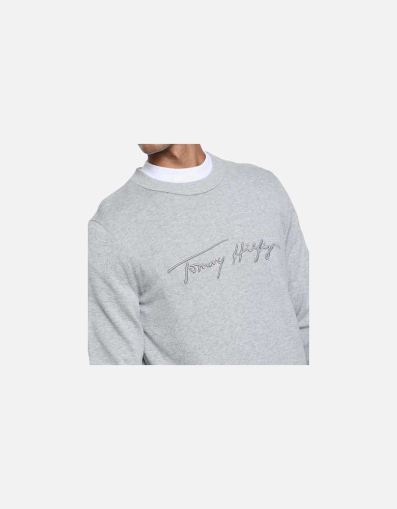 Mens Sweatshirt Signature Embossed Logo Fleece Pullover Crew Neck
