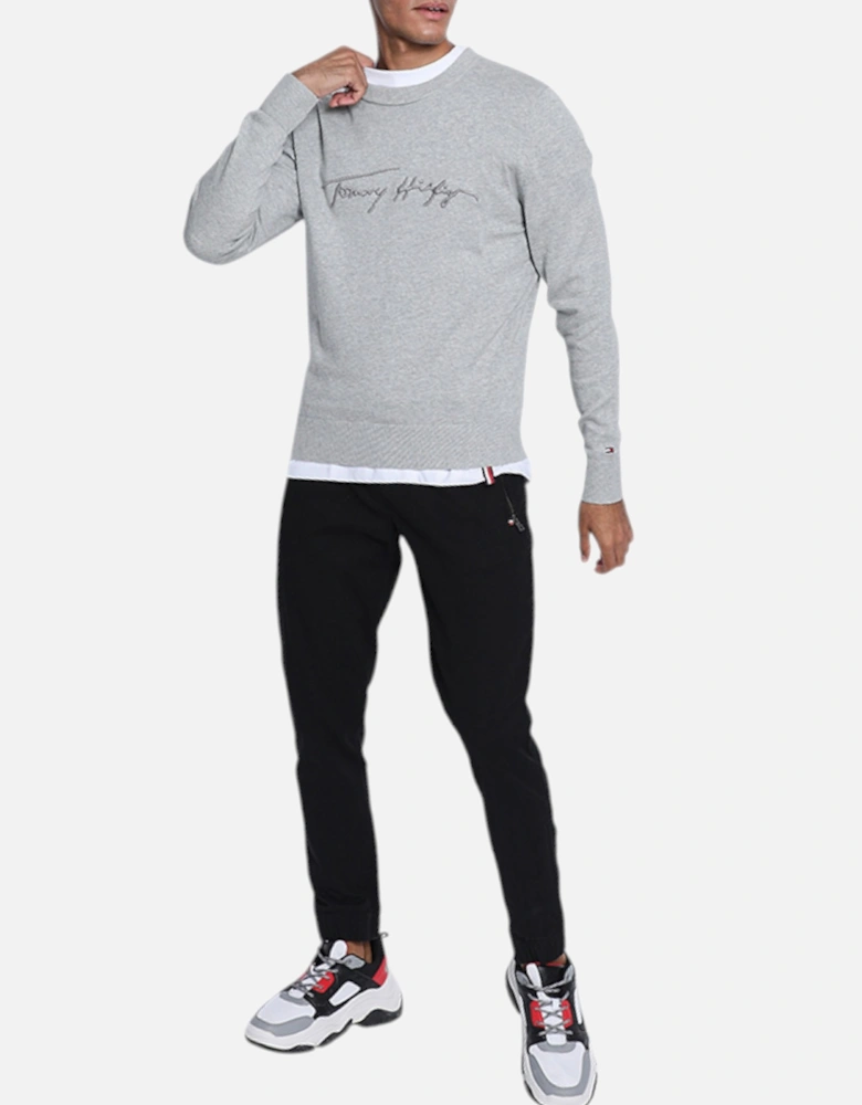 Mens Sweatshirt Signature Embossed Logo Fleece Pullover Crew Neck