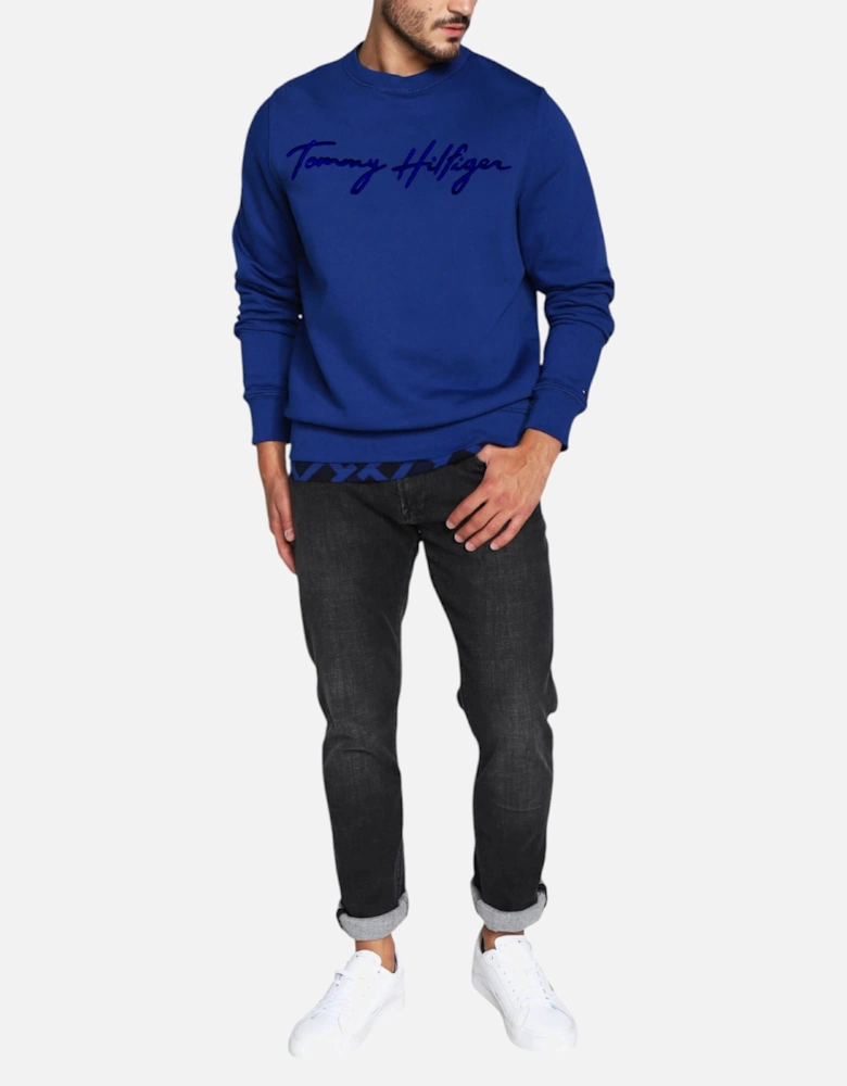 Mens Sweatshirt Signature Embossed Logo Fleece Pullover Crew Neck