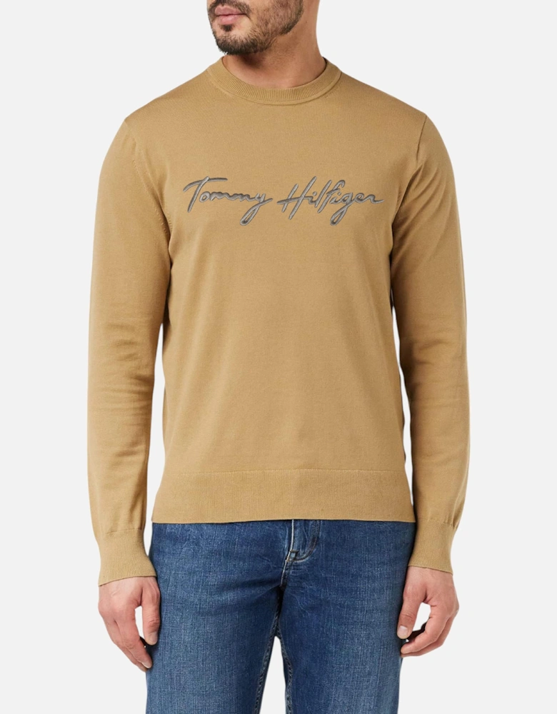 Mens Sweatshirt Signature Embossed Logo Fleece Pullover Crew Neck