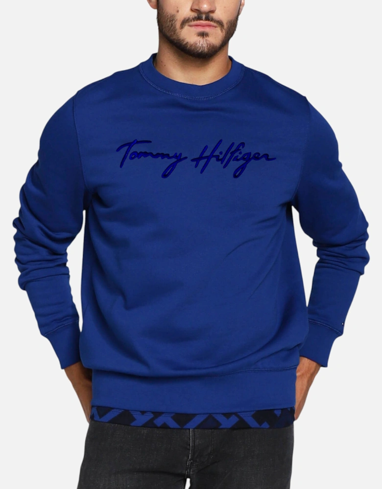 Mens Sweatshirt Signature Embossed Logo Fleece Pullover Crew Neck