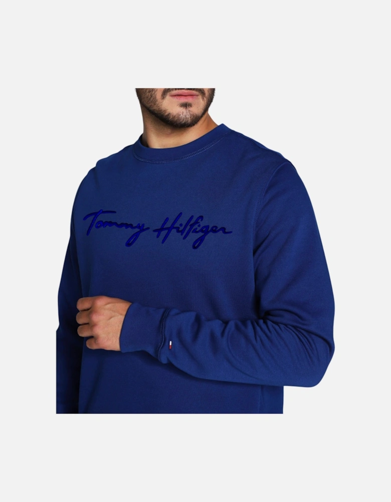 Mens Sweatshirt Signature Embossed Logo Fleece Pullover Crew Neck