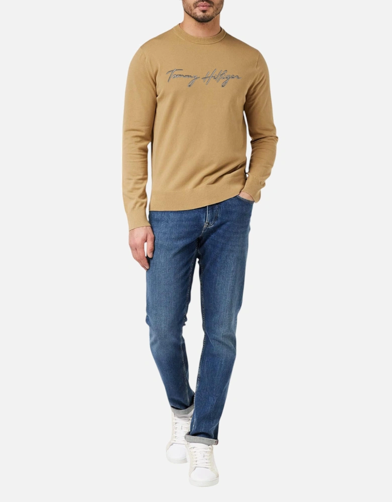 Mens Sweatshirt Signature Embossed Logo Fleece Pullover Crew Neck