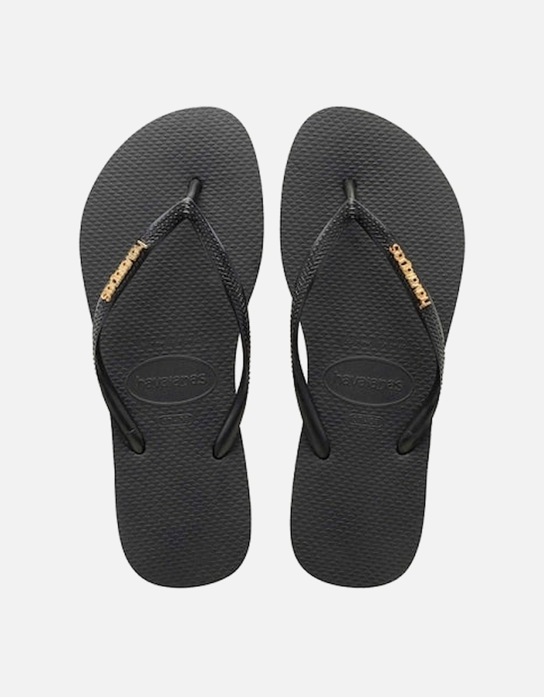 HAV SLIM LOGO METALLIC Womens Flip-Flops Black/Gold, 8 of 7