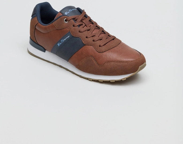 - BS19003 MENS OWEN RETRO RUN TRAINER TAN/NAVY