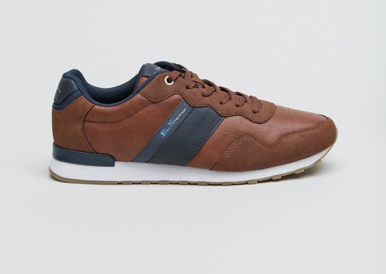 - BS19003 MENS OWEN RETRO RUN TRAINER TAN/NAVY