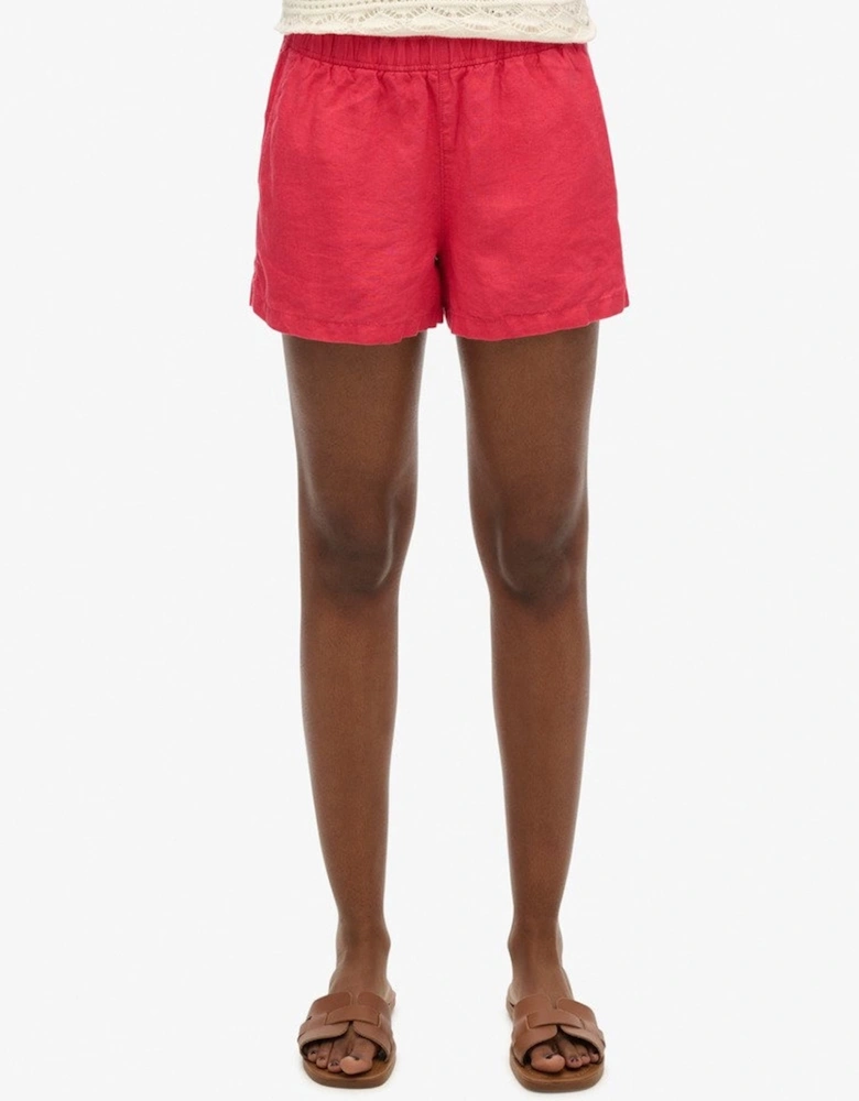 Women's Linen Drawstring Short Hyper Fire Coral