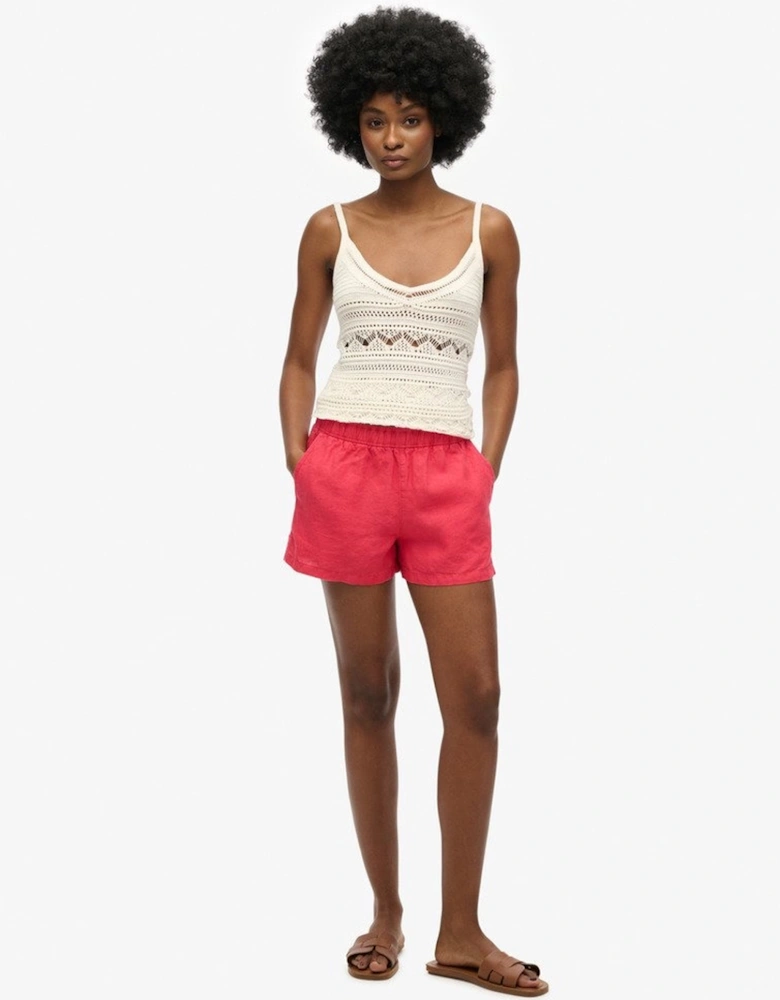 Women's Linen Drawstring Short Hyper Fire Coral