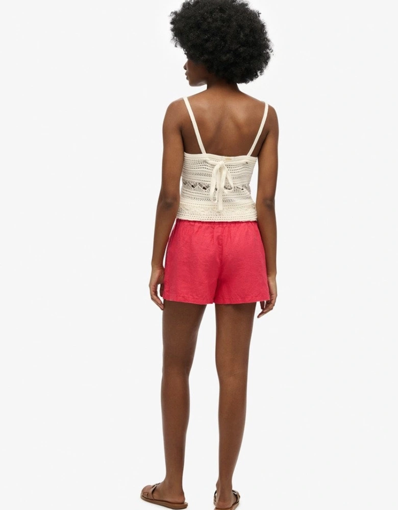 Women's Linen Drawstring Short Hyper Fire Coral