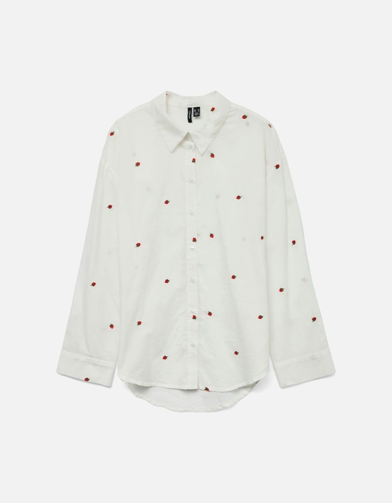 Odona Long Sleeve Shirt Snow White Embroidered Strawberries