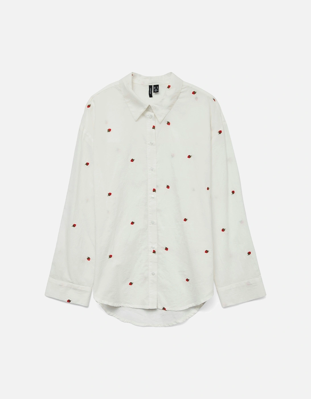 Odona Long Sleeve Shirt Snow White Embroidered Strawberries