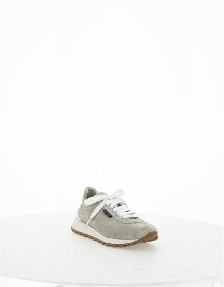 Suede Calfskin Sneakers with Jewel Detail Women - Gray