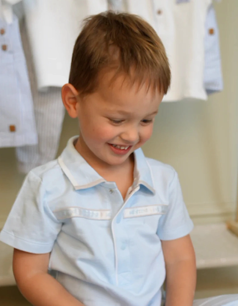 Boys Pale Blue and Grey Polo Pants Set