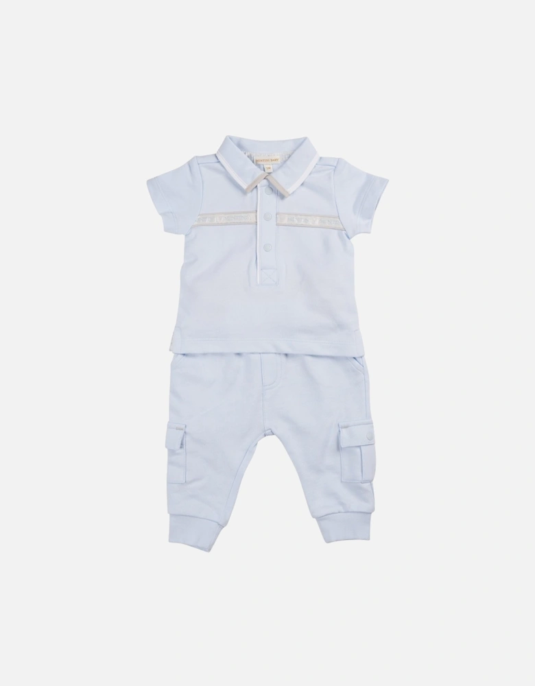 Boys Pale Blue and Grey Polo Pants Set