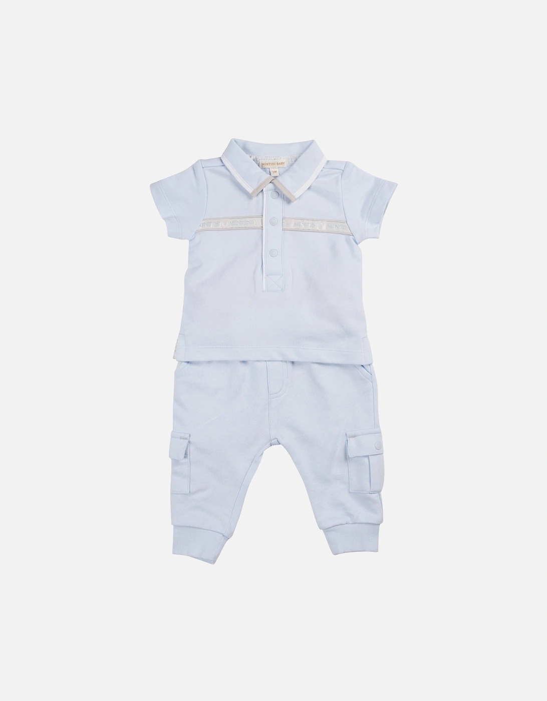 Boys Pale Blue and Grey Polo Pants Set, 4 of 3