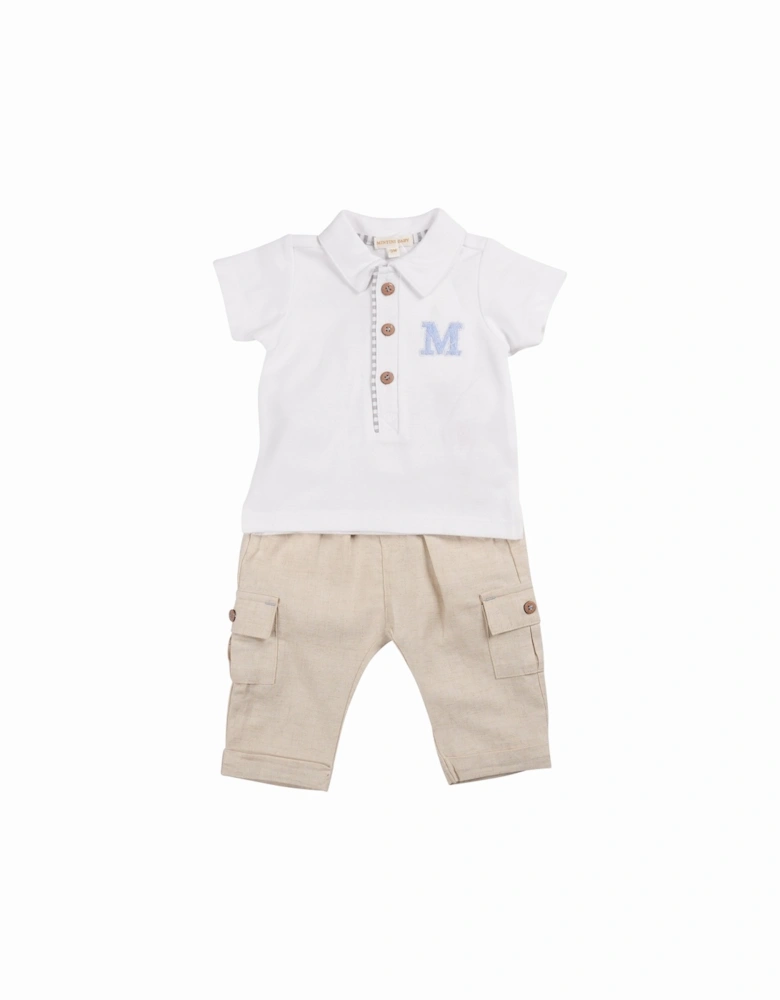 Boys Beige Linen Polo Pant Set