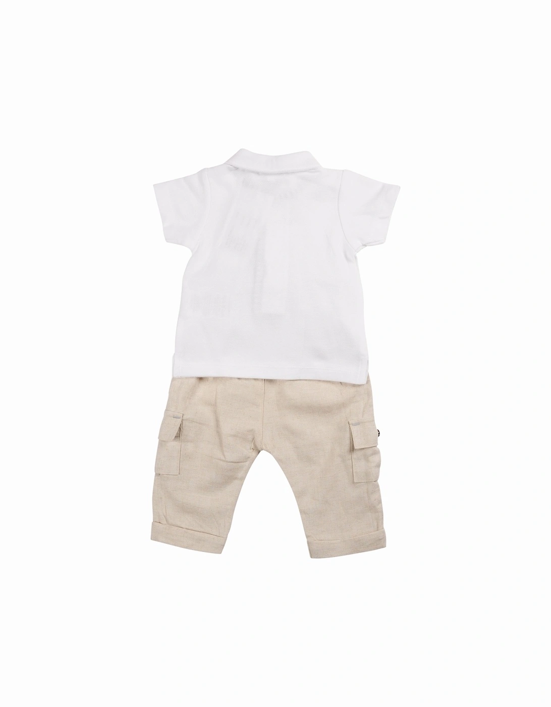 Boys Beige Linen Polo Pant Set